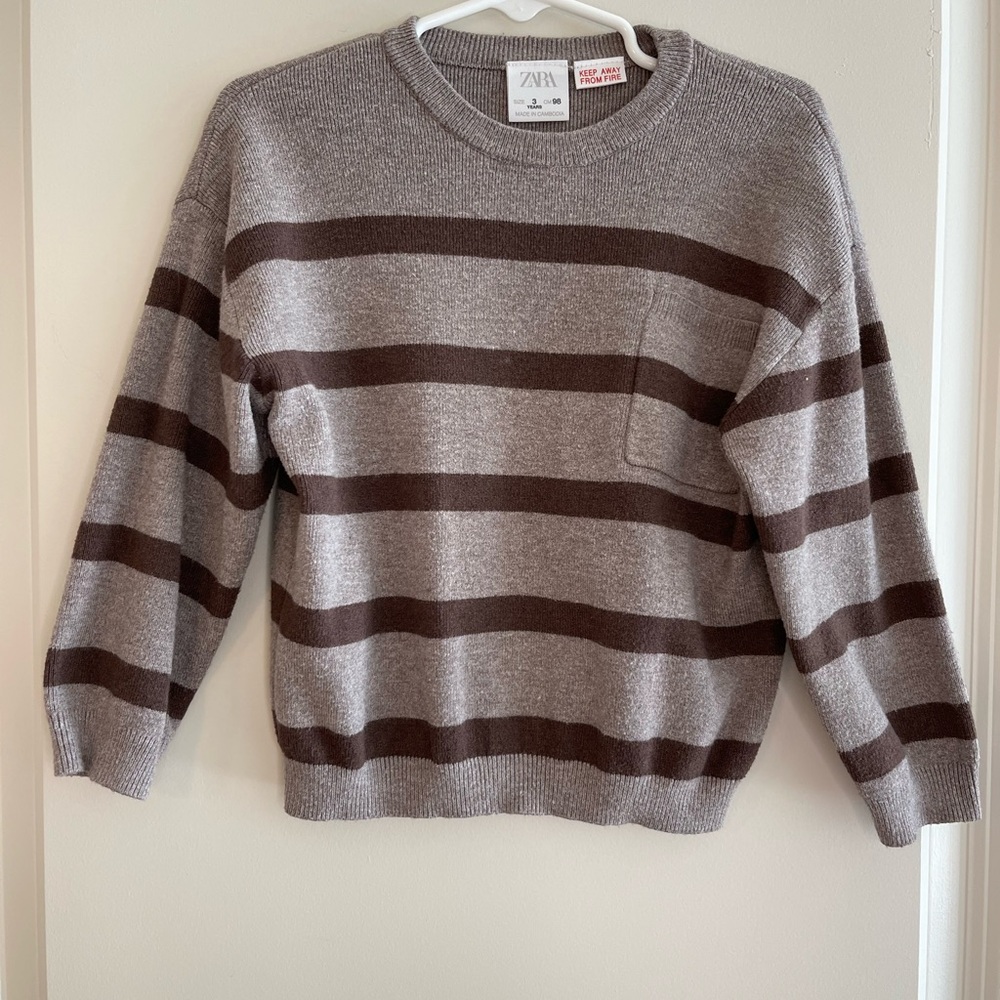 Zara Kids Brown & Tan Striped Knit Sweater | Size 3T